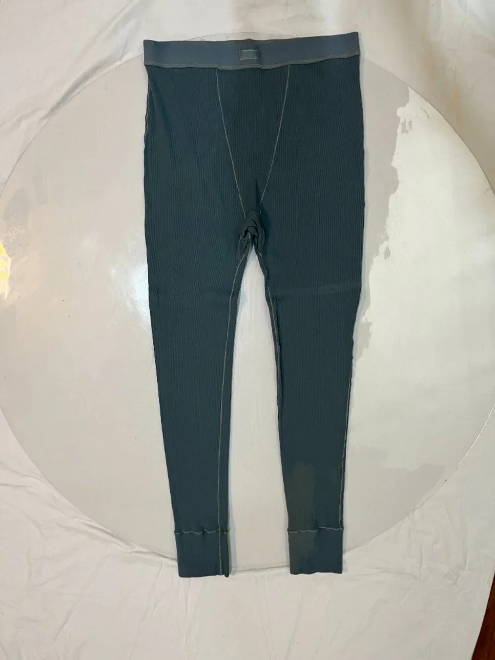 SKIMS Ribbed Leggings XL Blue Gray Contrast Seam High Waist Pants-FLAW